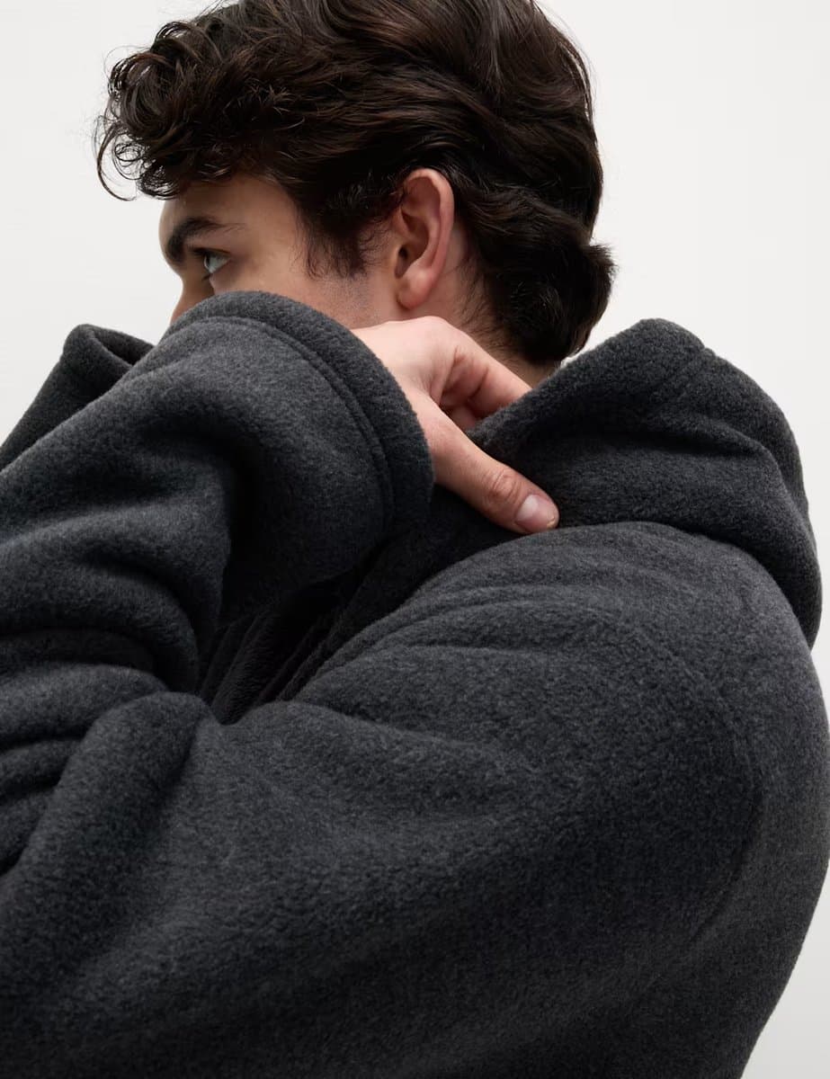 Marks & Spencer M&S Fleece Supersoft Hooded Dressing Gown Grey Mix - 2