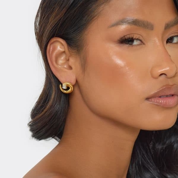 EGO Spiral Stud Earrings In Gold, Women's Size UK One Size