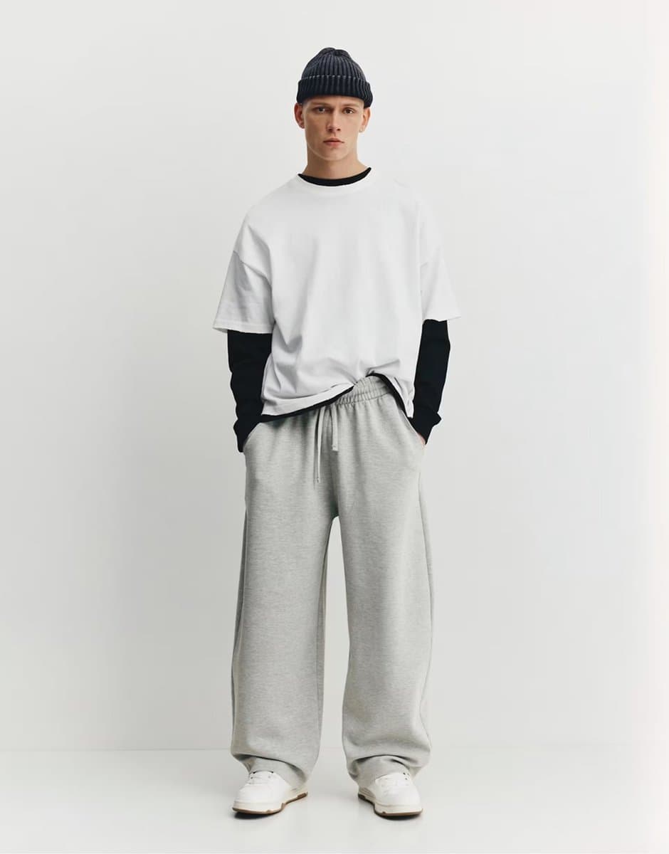 ASOS Pull&Bear Interlock balloon tracksuit bottoms in grey marl