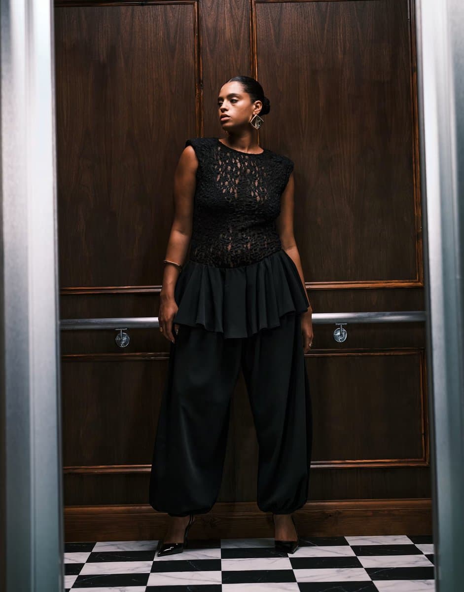 ASOS ASOS DESIGN Curve balloon trousers with skirt overlay detail in black  