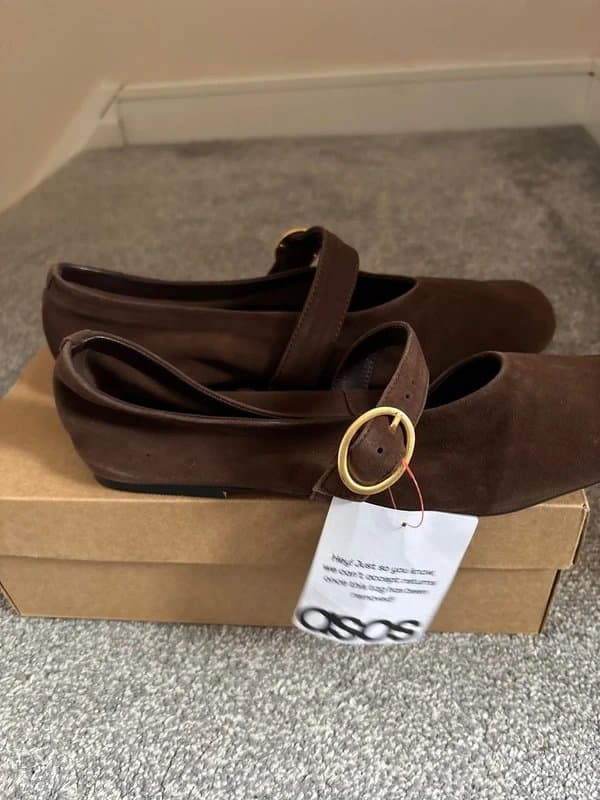 ASOS With Tags ASOS Luxe Premium Leather Mary Jane ballet in brown - 3