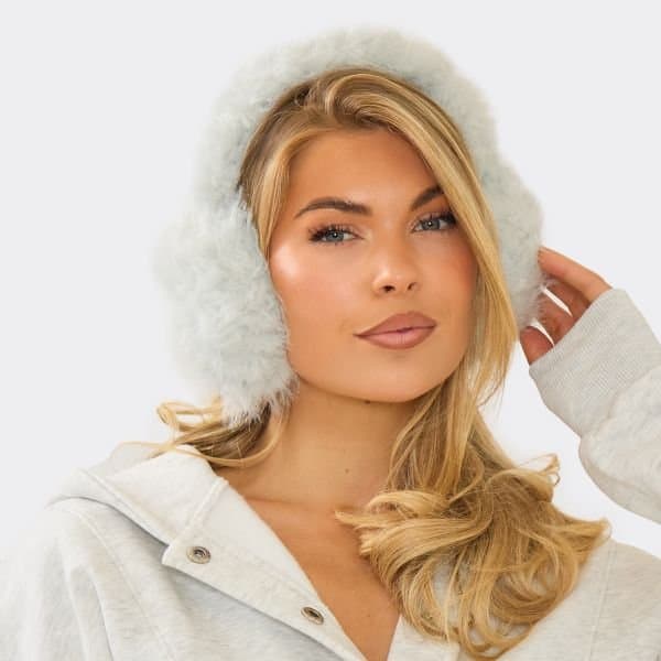 EGO Earmuffs In Grey Faux Fur, Women's Size UK One Size