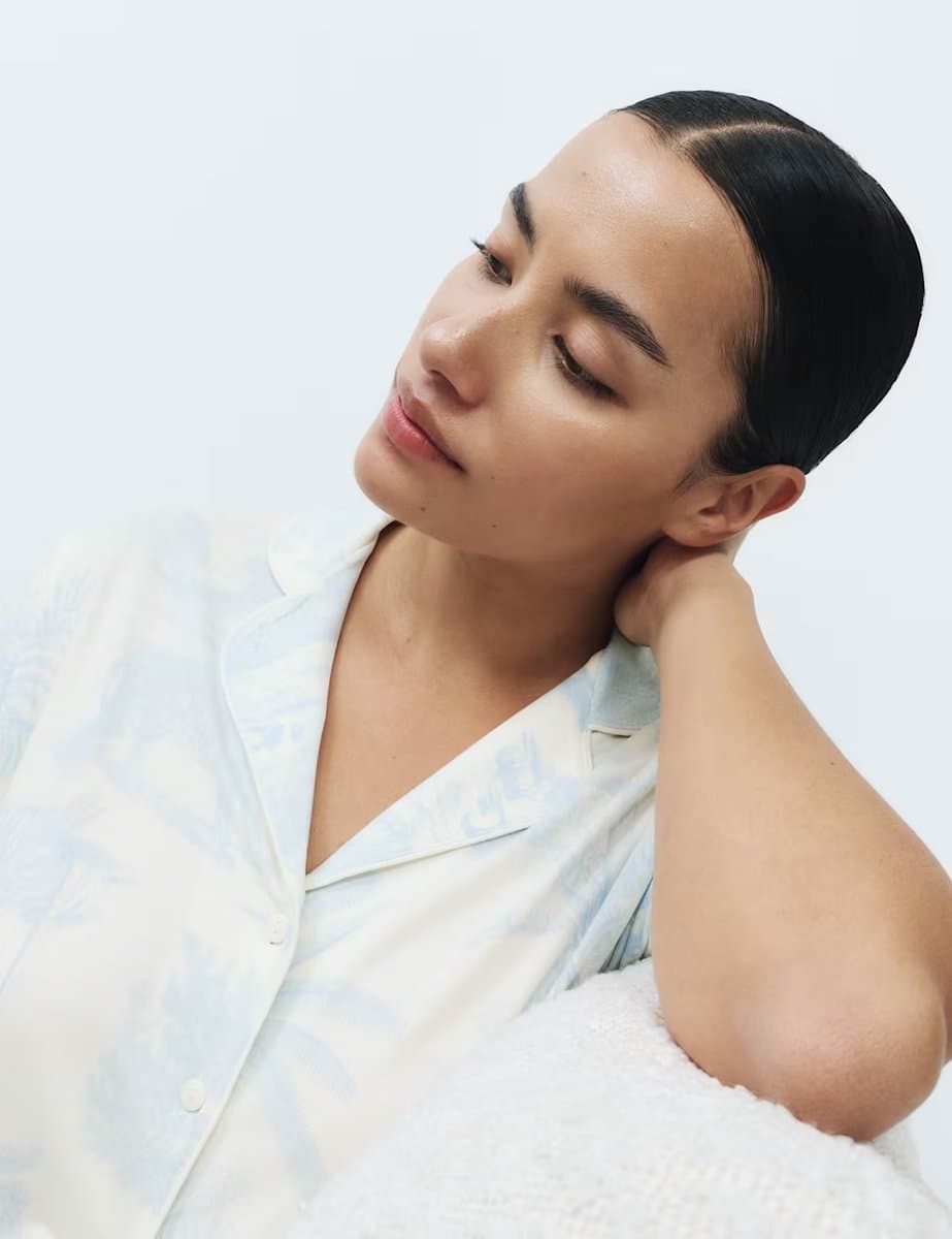 Marks & Spencer M&S Soft Touch Printed Revere Shortie Set Blue - 4