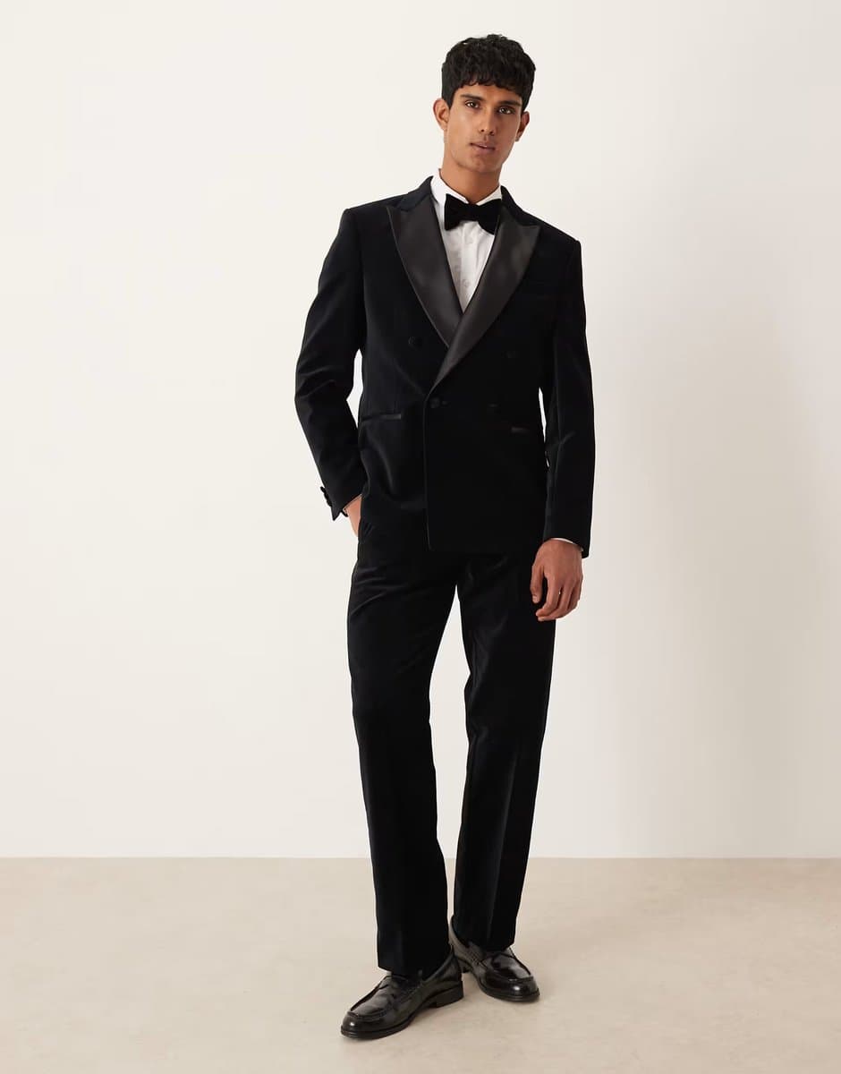 ASOS ASOS DESIGN straight leg tuxedo suit trousers in black cotton velvet