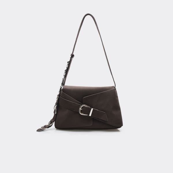 EGO Calvin Buckle Ring Detail Shoulder Bag In Brown Faux Suede, Women's Size UK One Size