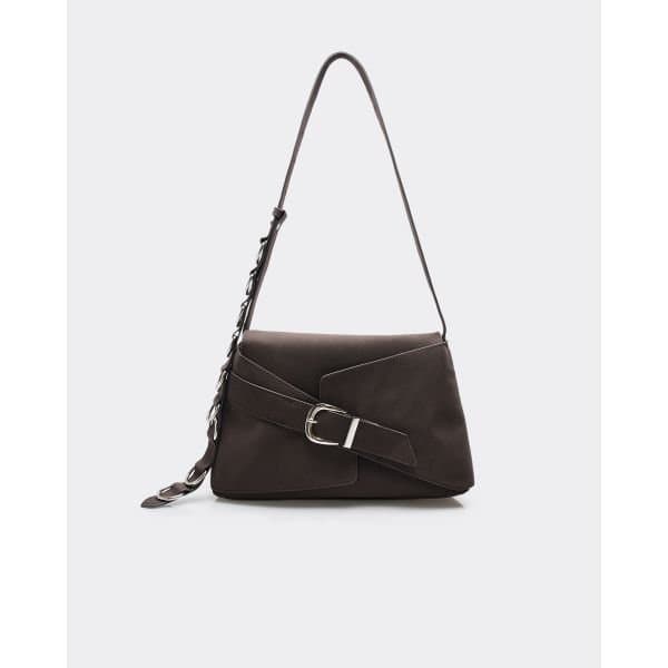 EGO Calvin Buckle Ring Detail Shoulder Bag In Brown Faux Suede, Women's Size UK One Size - 2