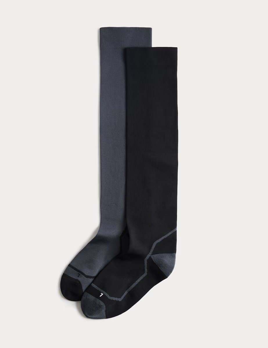 Marks & Spencer M&S 2 Pack Cotton Rich Light Compression Socks Black Mix