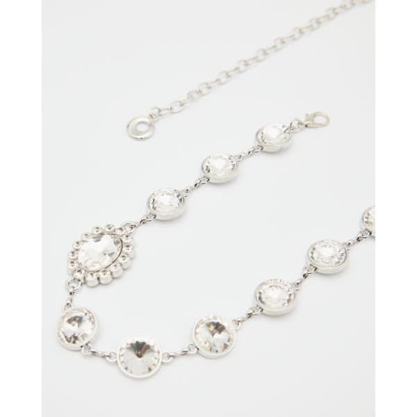 EGO Diamante Gem Detail Chain Belt In Silver, Women's Size UK One Size