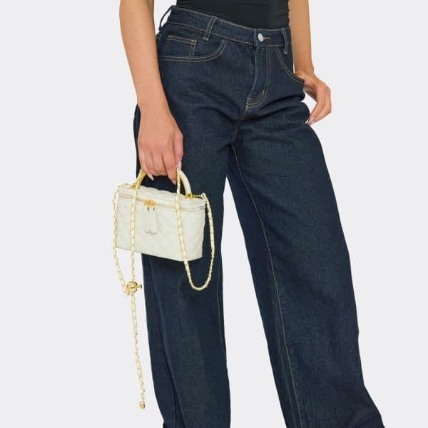 EGO Julez Zip Detail Vanity Bag In White Quilted Faux Leather, Women's Size UK One Size