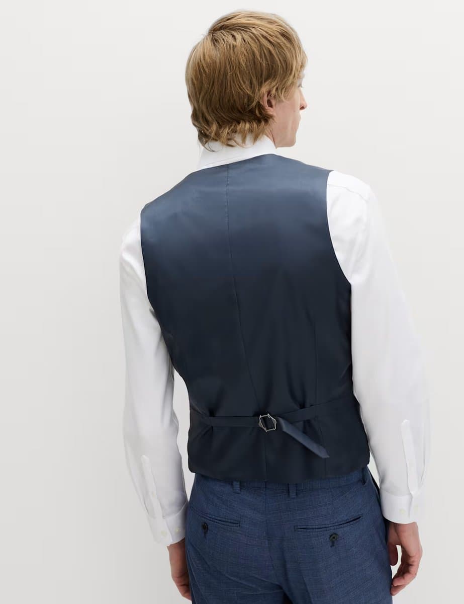 Marks & Spencer M&S Textured Check Stretch Waistcoat Mid Blue - 3