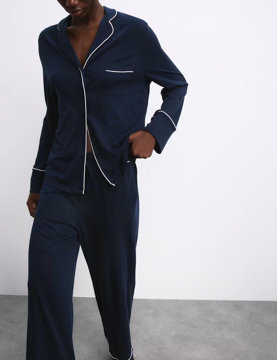 Marks & Spencer M&S Cotton Modal Revere Pyjama Set Navy