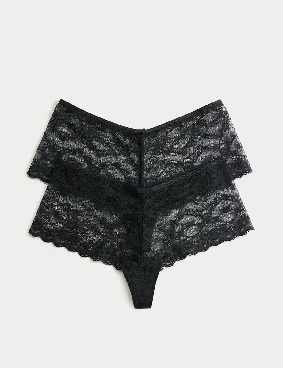 Marks & Spencer M&S 2 Pack Ida Lace High Rise Knicker Shorts Black