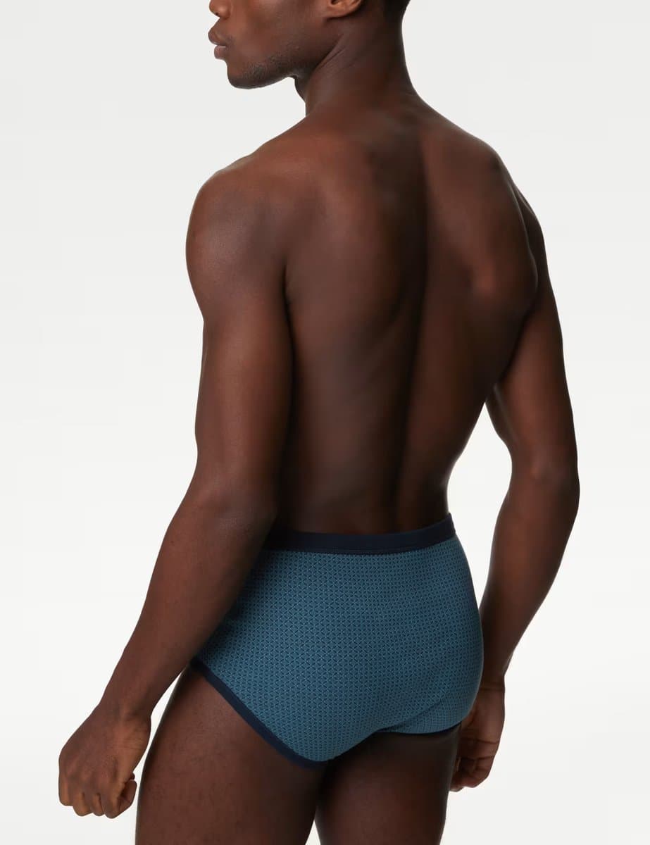 Marks & Spencer M&S 3 Pack Pure Cotton Assorted Pattern High Waist Briefs Navy Mix - 2