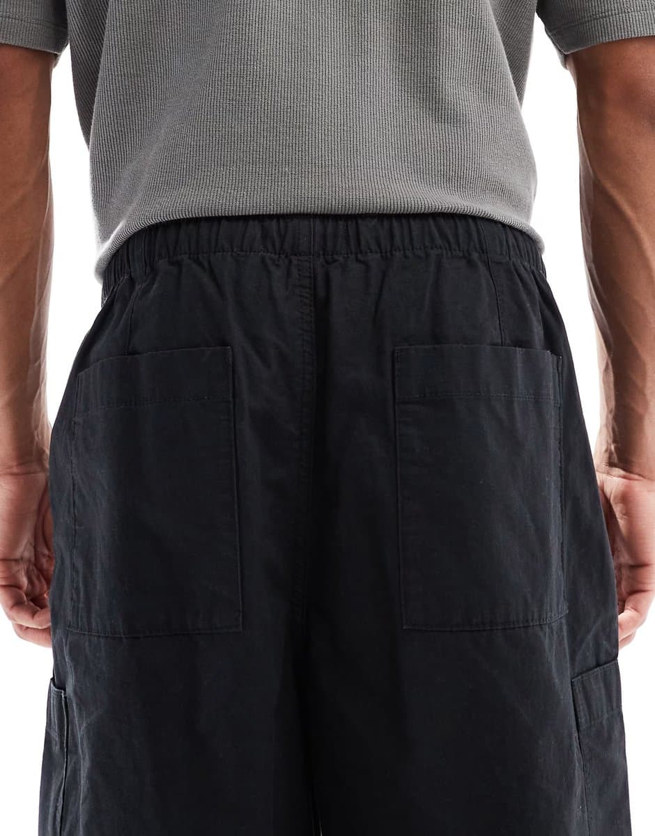 ASOS ASOS DESIGN oversized baggy cargo trousers in black ripstop - 5
