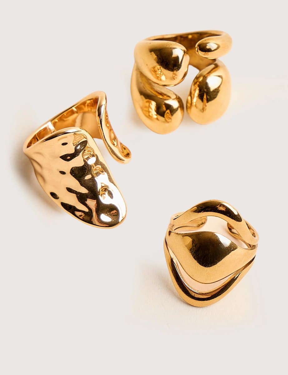 Public Desire Chunky Abstract 3 Pack Classic Ring Stack Gold