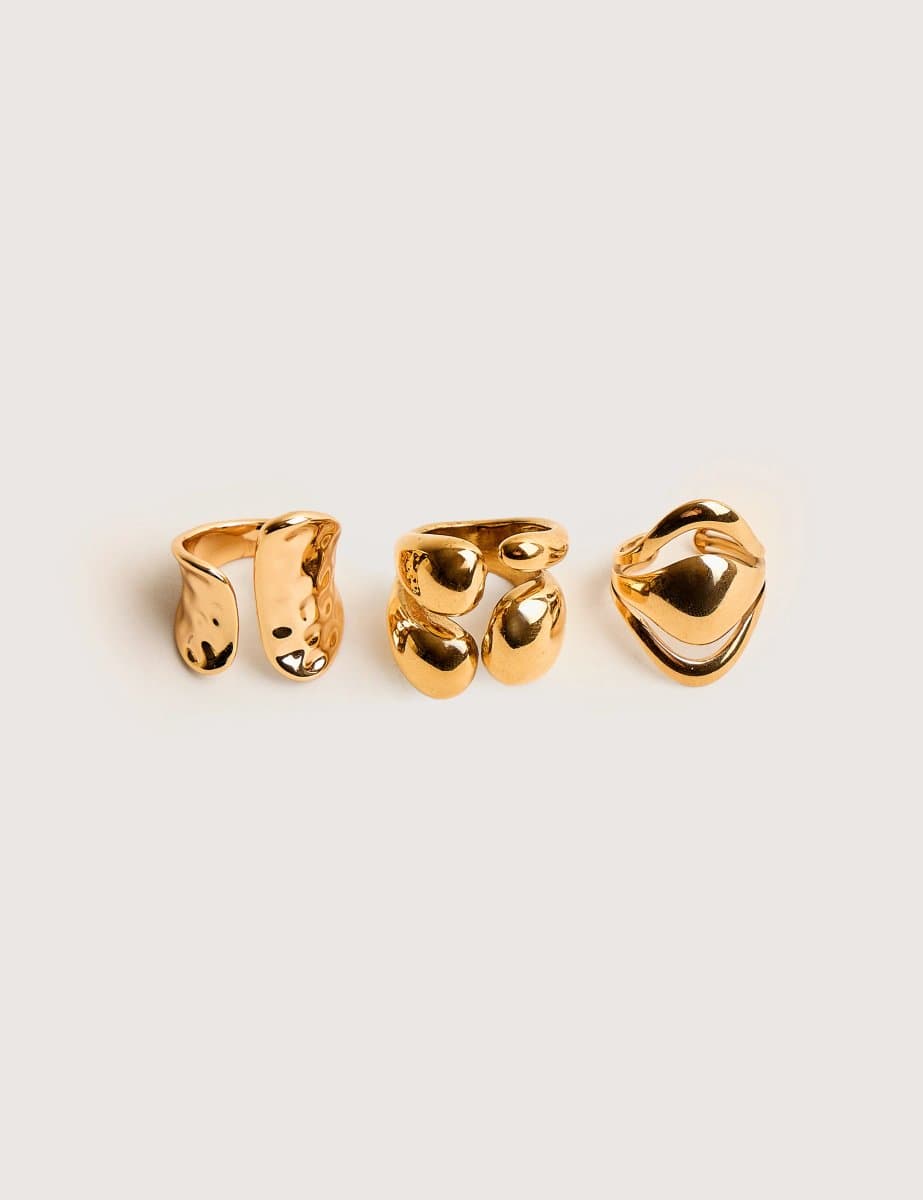 Public Desire Chunky Abstract 3 Pack Classic Ring Stack Gold - 3