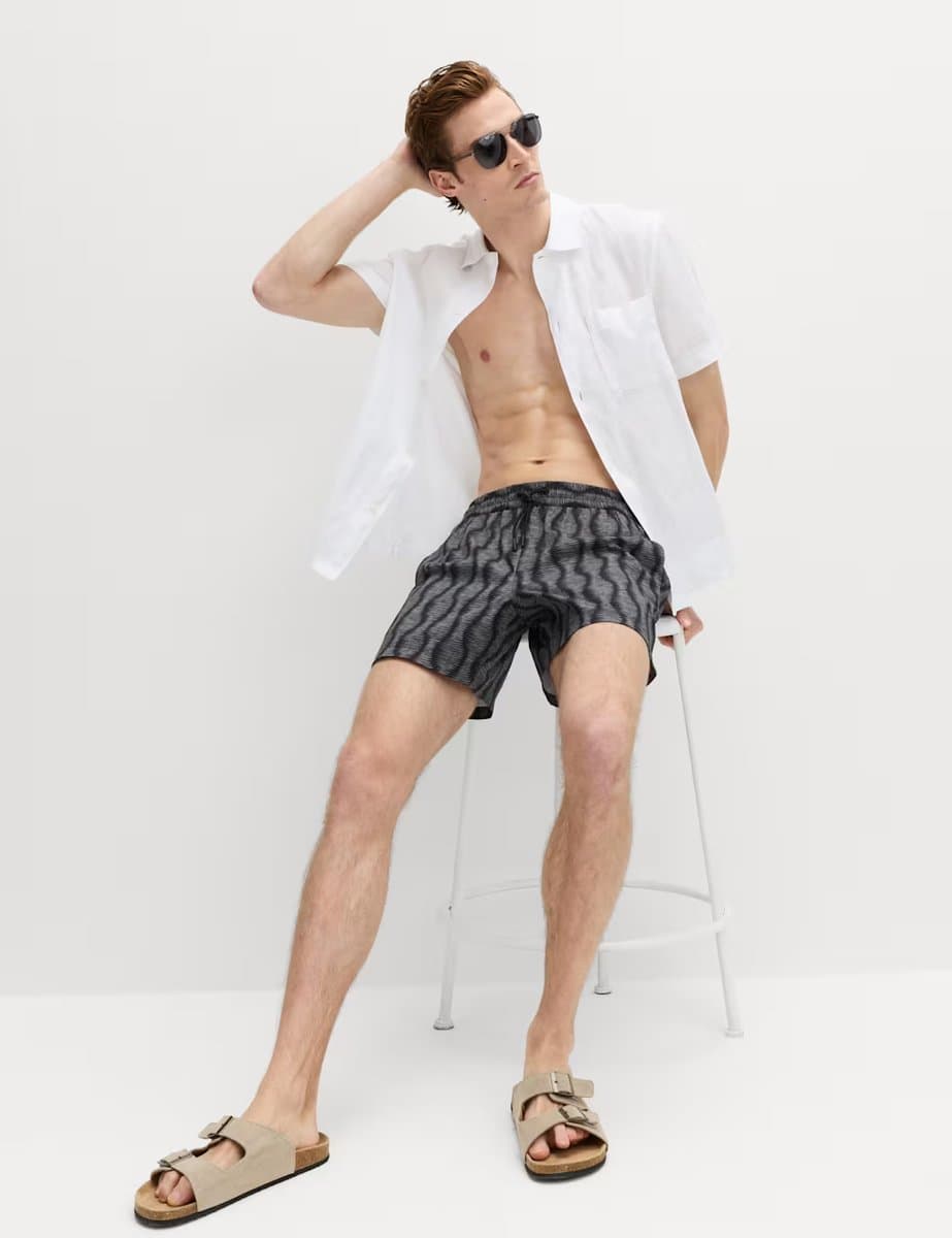 Marks & Spencer M&S Quick Dry Printed Swim Shorts Black Mix - 5