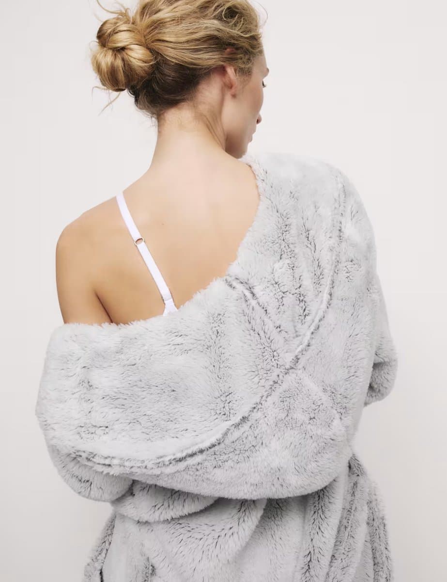 Marks & Spencer M&S Fleece Hooded Dressing Gown Grey