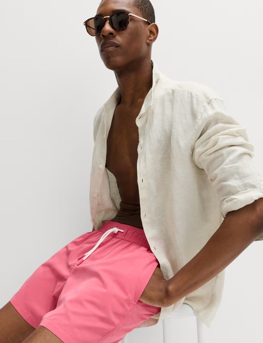 Marks & Spencer M&S Quick Dry Plain Swim Shorts Pink - 4