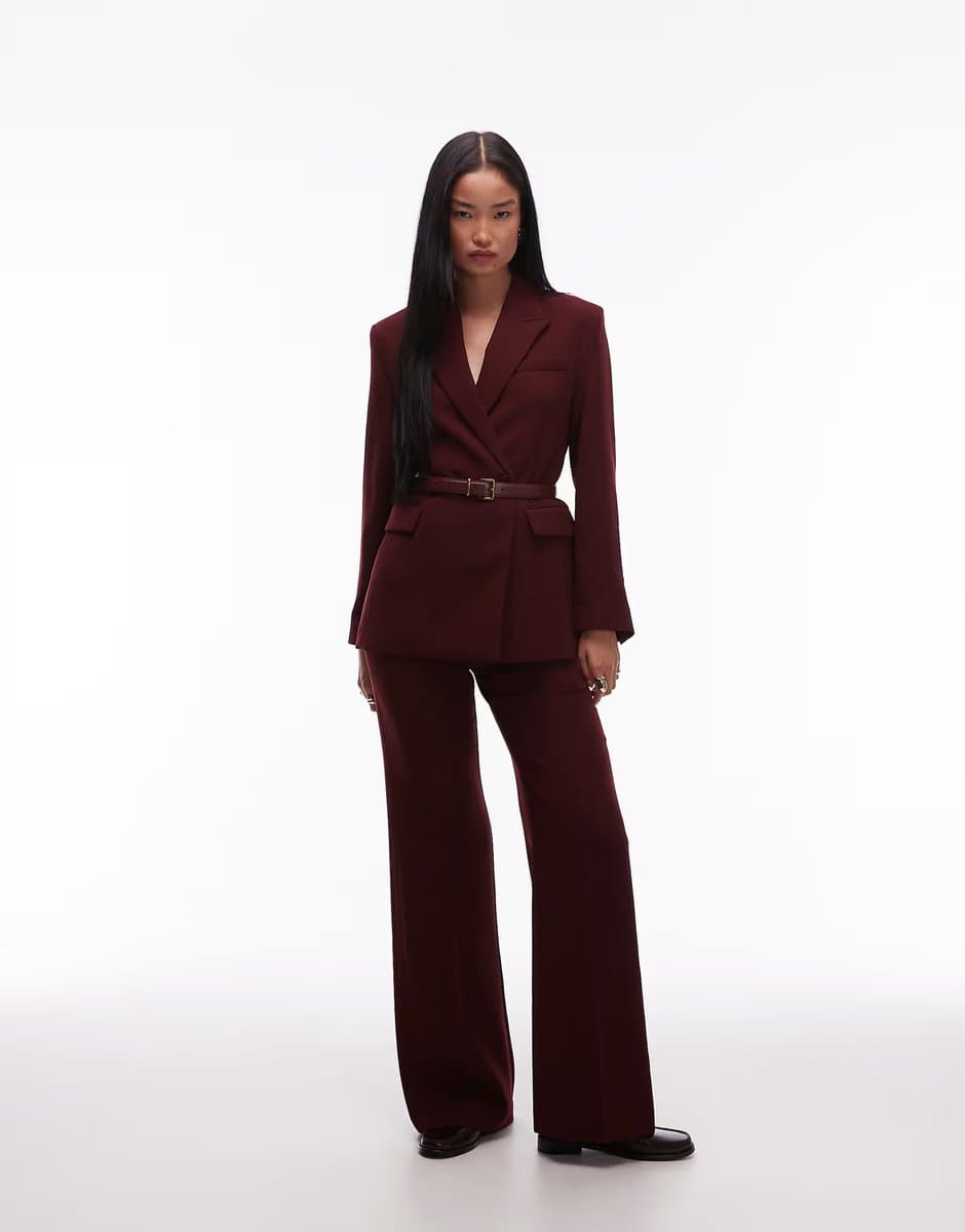 ASOS Mango cross button blazer and pleat front tailored trouser co-ord in cherry red