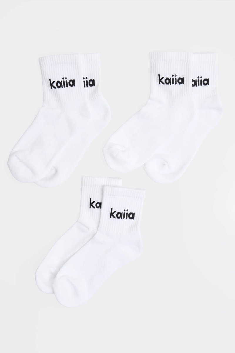Kaiia Pack of Three Kaiia Logo Socks White & Black