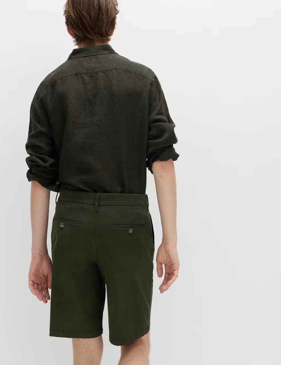 Marks & Spencer M&S Loose Fit Stretch Chino Shorts Dark Khaki - 3