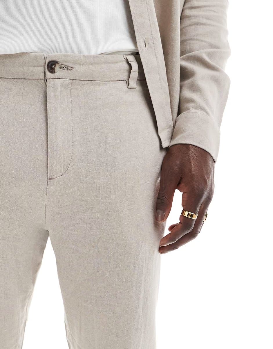 ASOS New Look linen look trouser co-ord in stone - 4