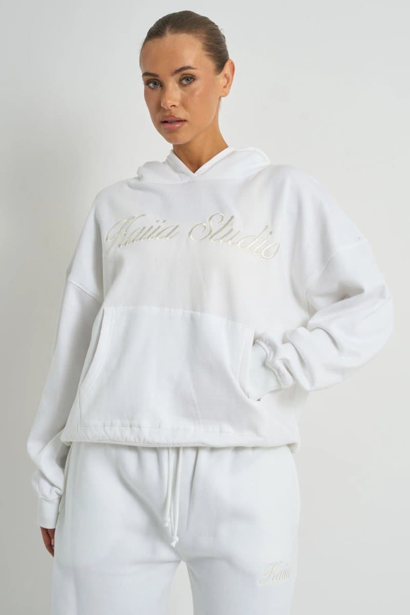 Kaiia Kaiia Studio Script Logo Oversized Hoodie White - 5