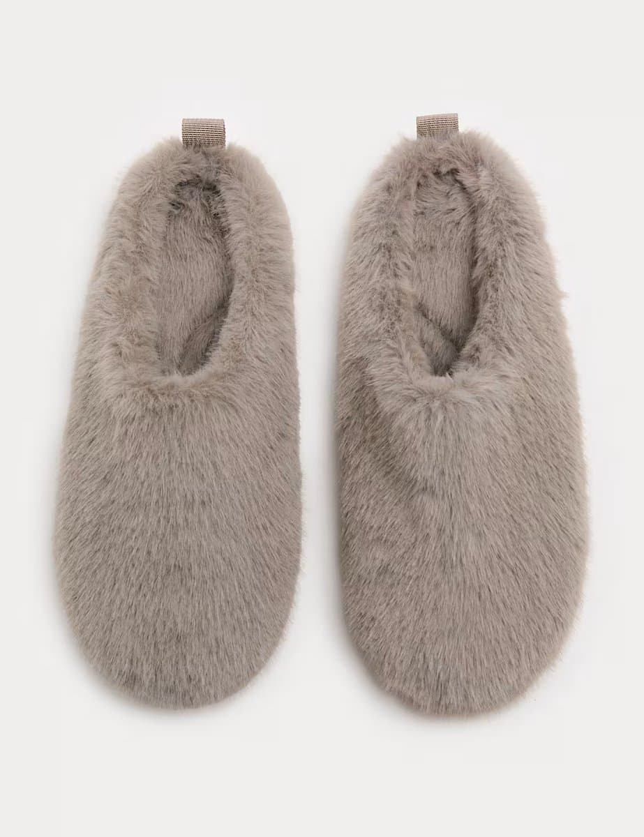 Marks & Spencer M&S Faux Fur Back Tab Mule Slippers Light Grey