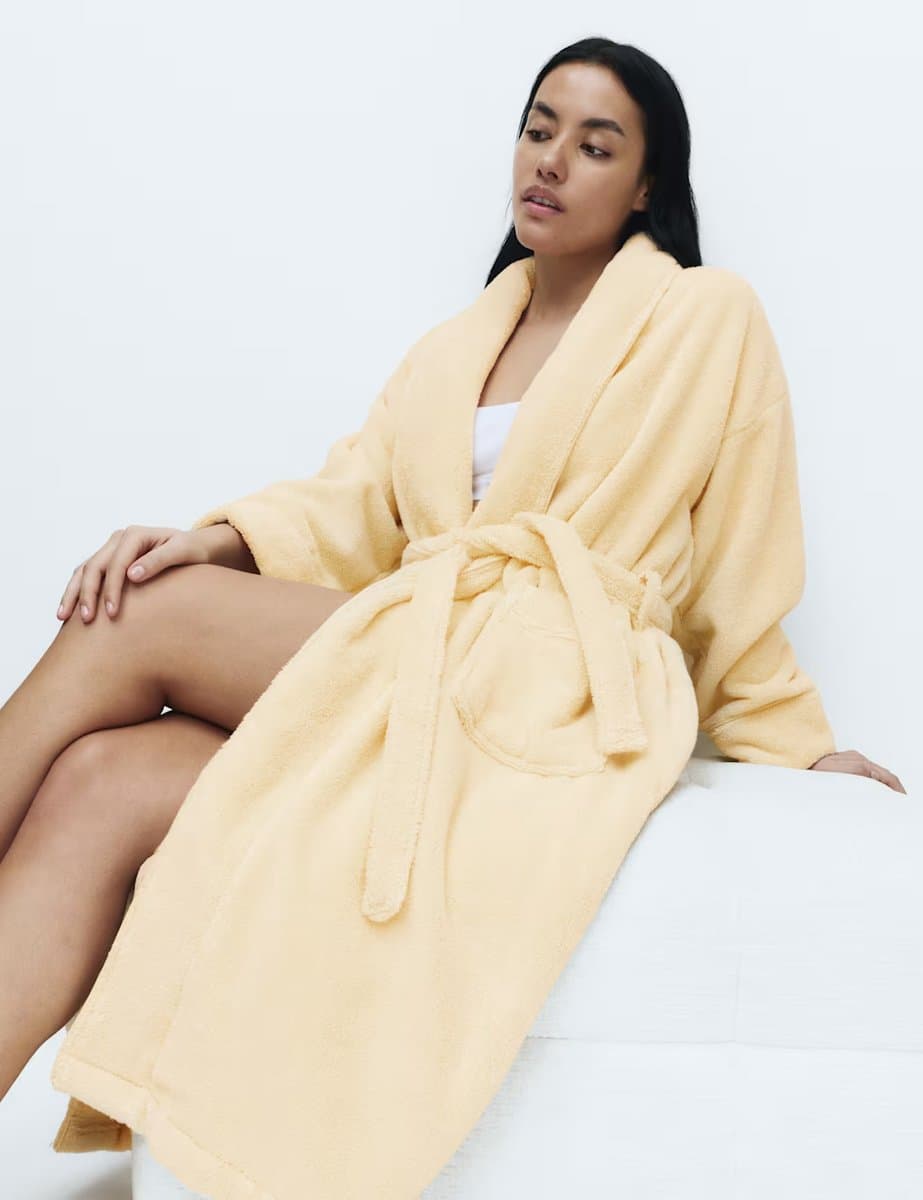 Marks & Spencer M&S Pure Cotton Towelling Dressing Gown Dark Cream