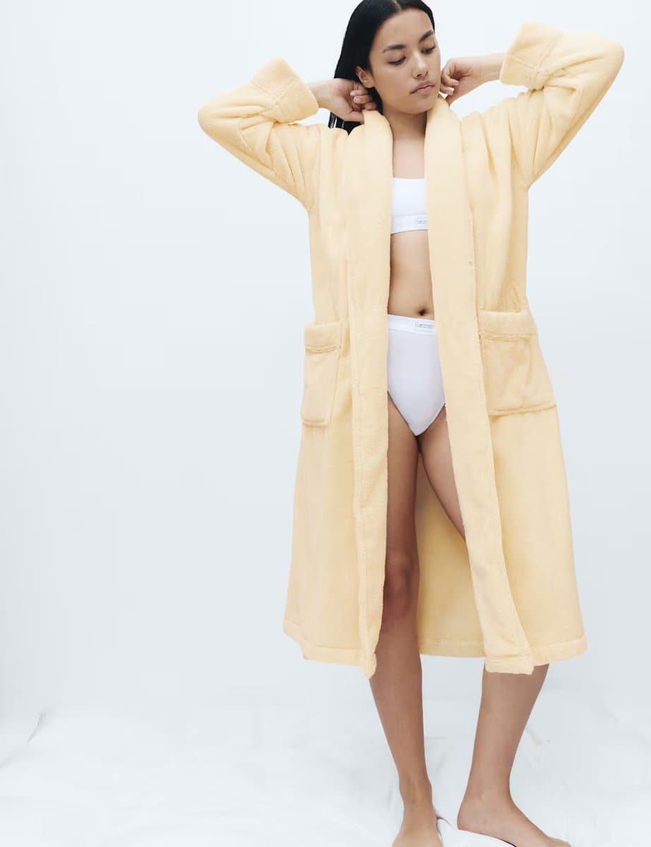 Marks & Spencer M&S Pure Cotton Towelling Dressing Gown Dark Cream - 4