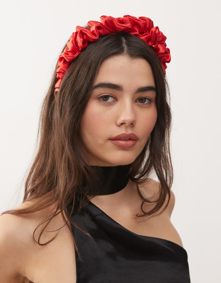 ASOS Reclaimed Vintage frilly satin headband in red