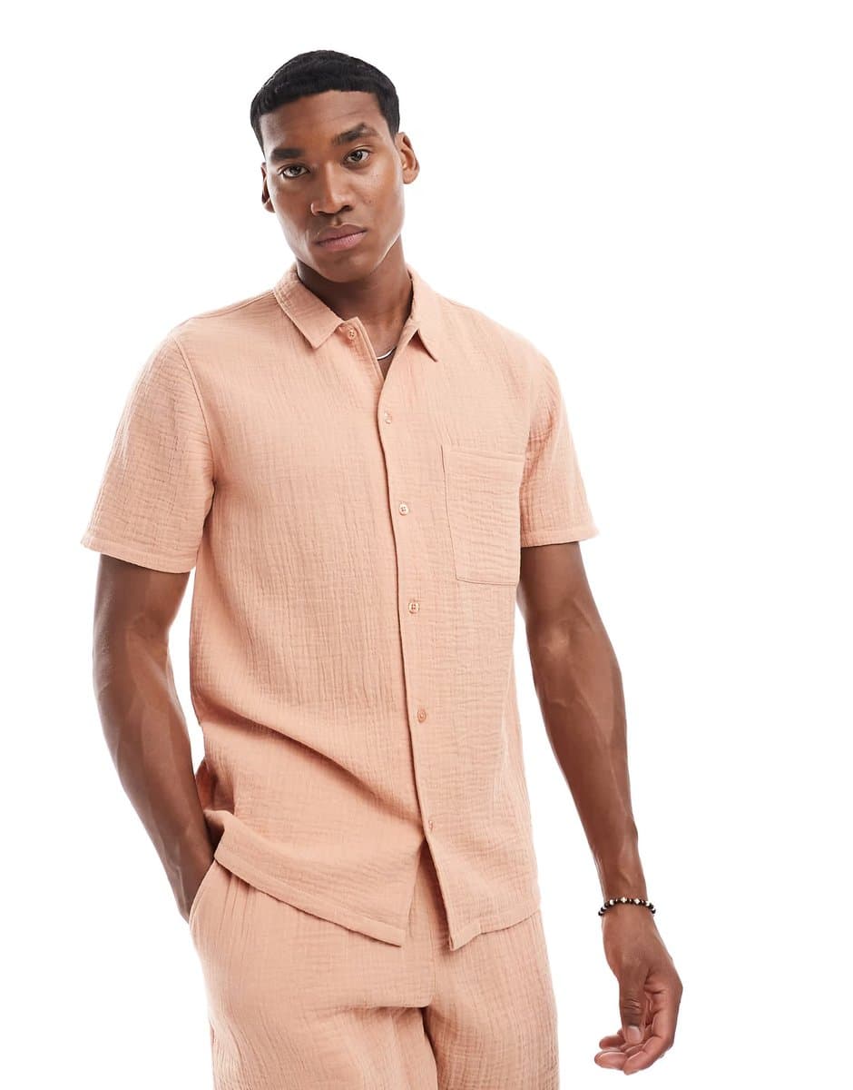 ASOS New Look double cloth shirt co-ord in light peach