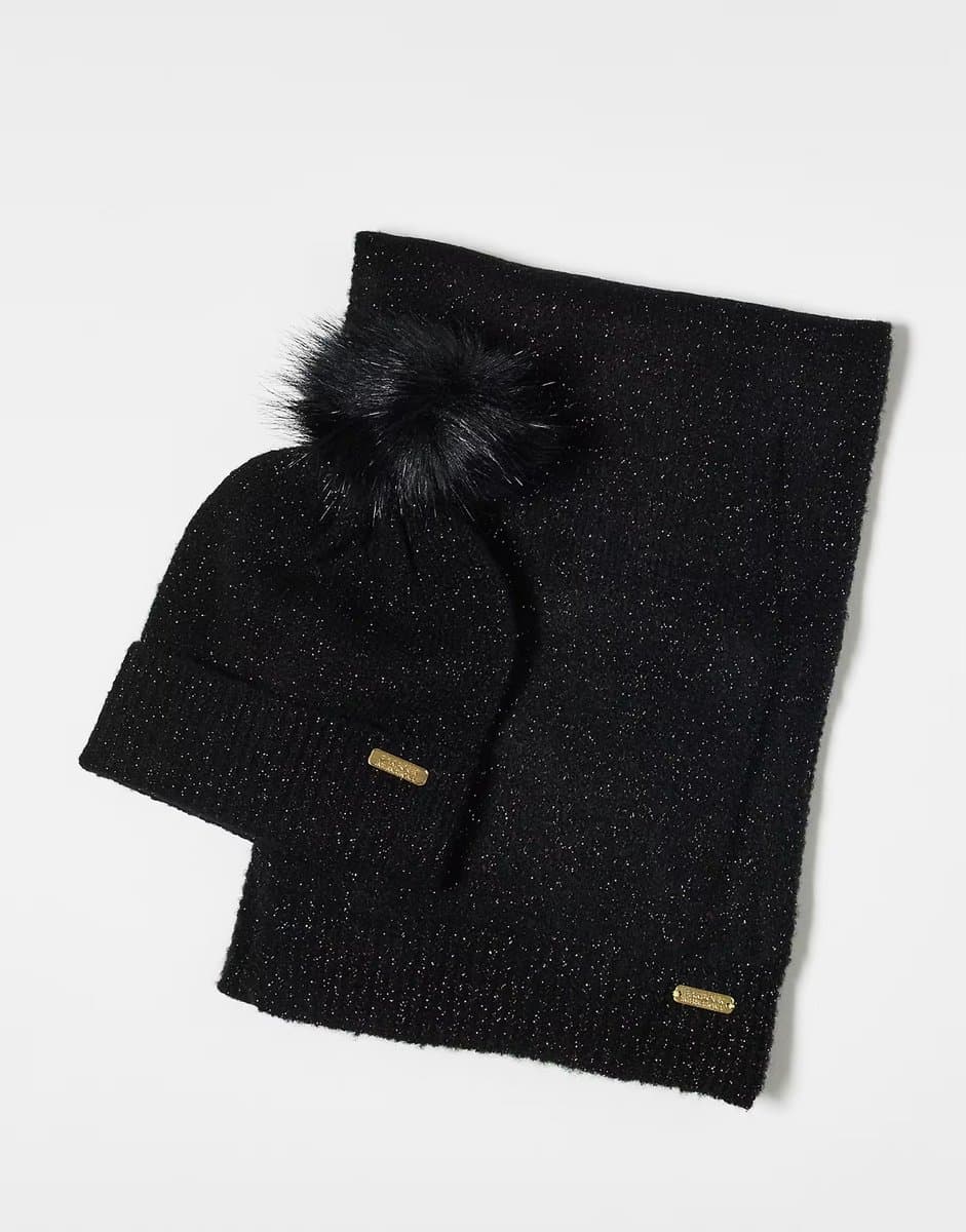 ASOS Barbour International Sparkle beanie & scarf gift set in black 
