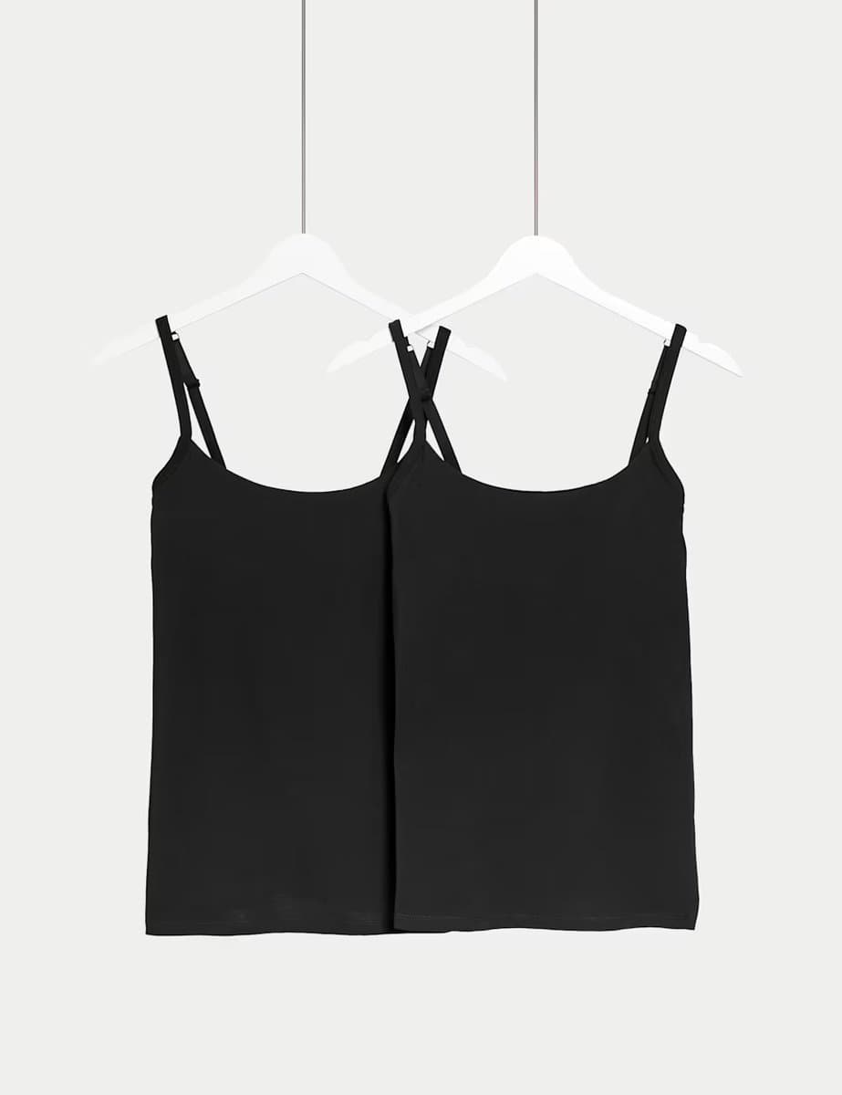 Marks & Spencer M&S 2 Pack Cotton Rich Secret Support™ Vests Black