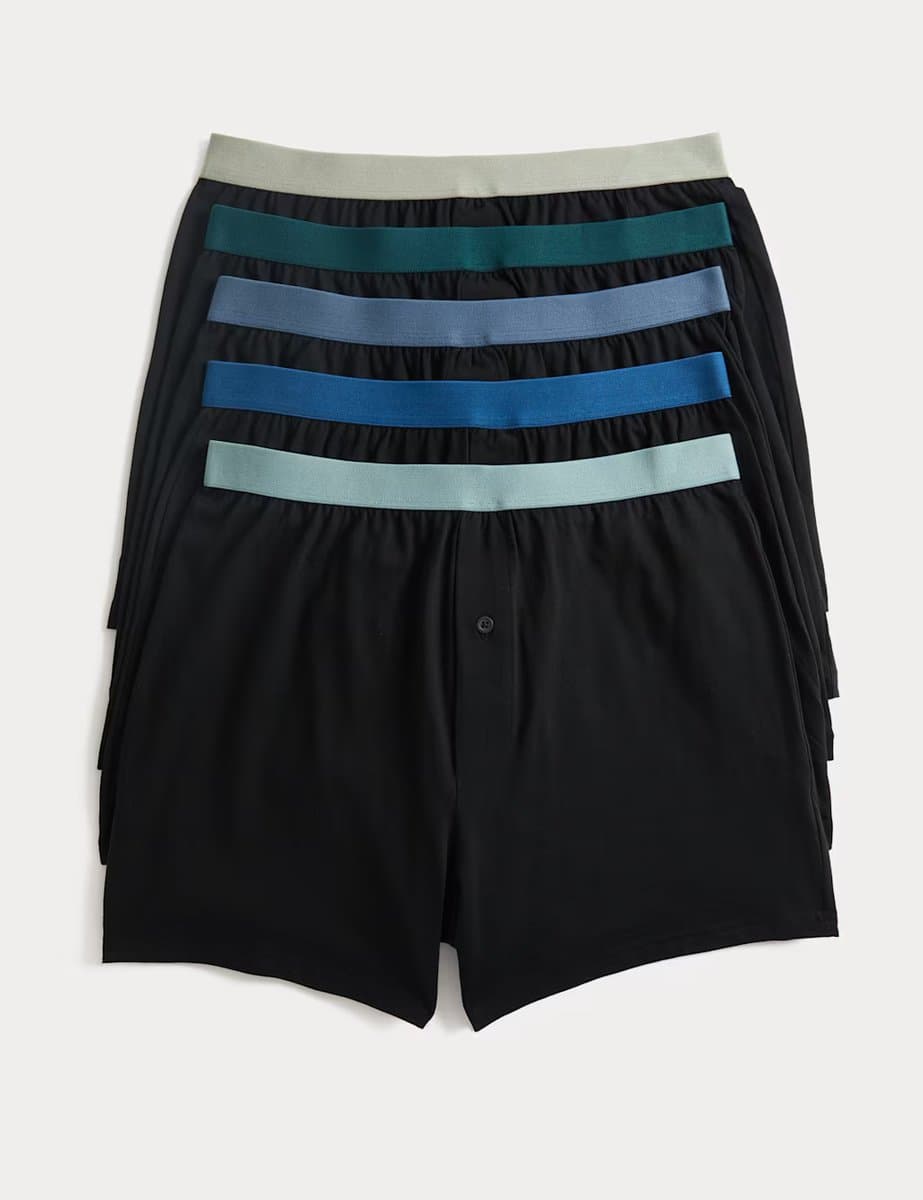 Marks & Spencer M&S 5pk Pure Cotton Cool & Fresh™ Jersey Boxers Black Mix
