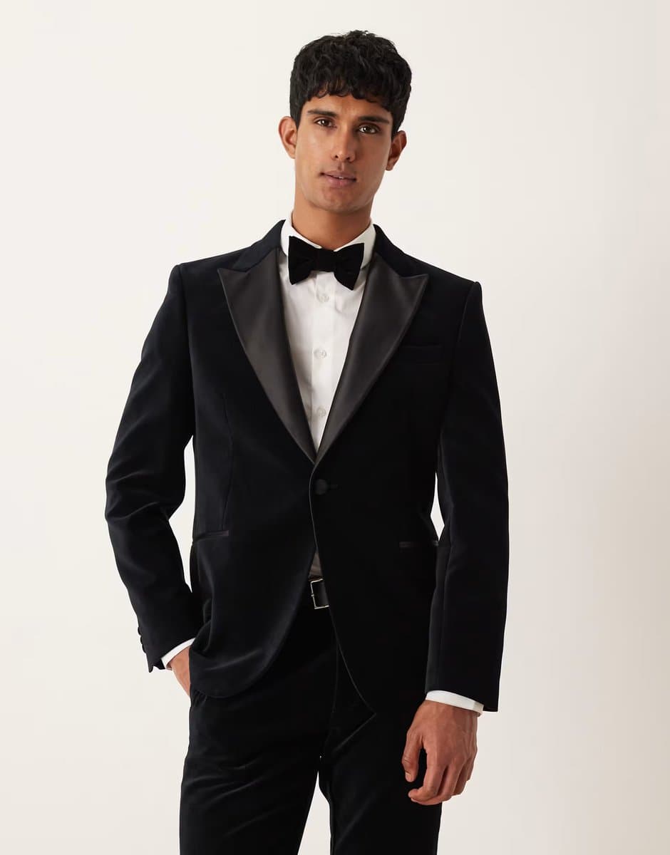 ASOS ASOS DESIGN smart slim suit tuxedo jacket in black cotton velvet