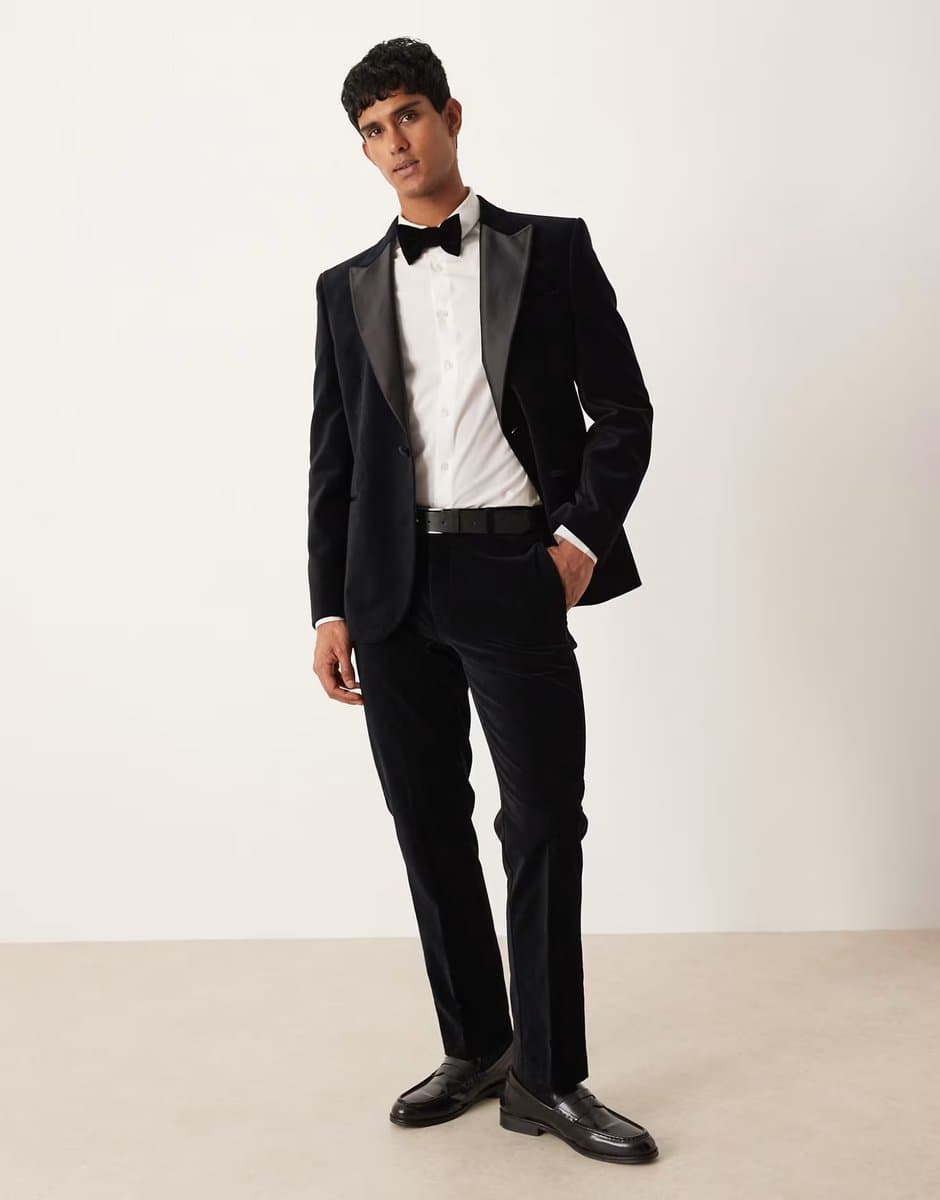 ASOS ASOS DESIGN smart slim suit tuxedo jacket in black cotton velvet - 2