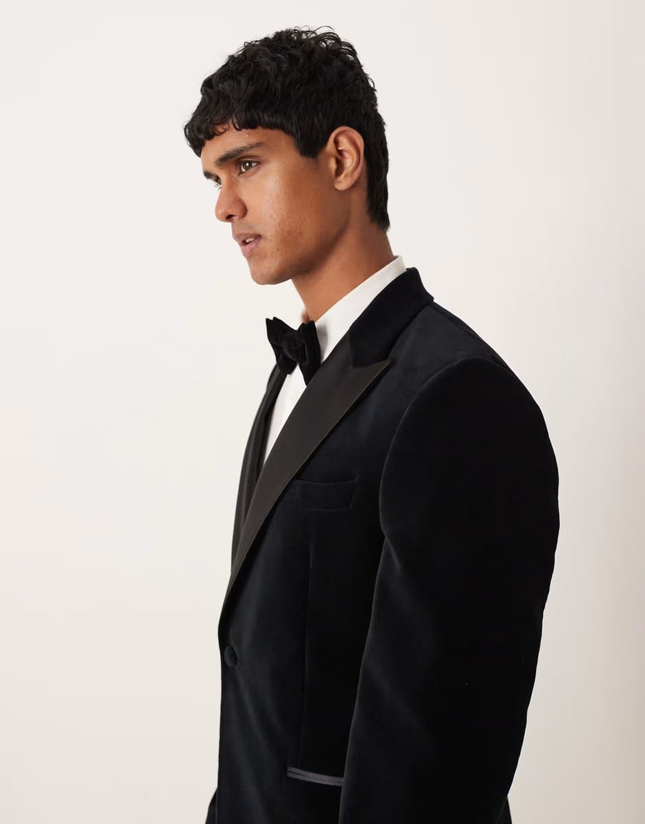 ASOS ASOS DESIGN smart slim suit tuxedo jacket in black cotton velvet - 4
