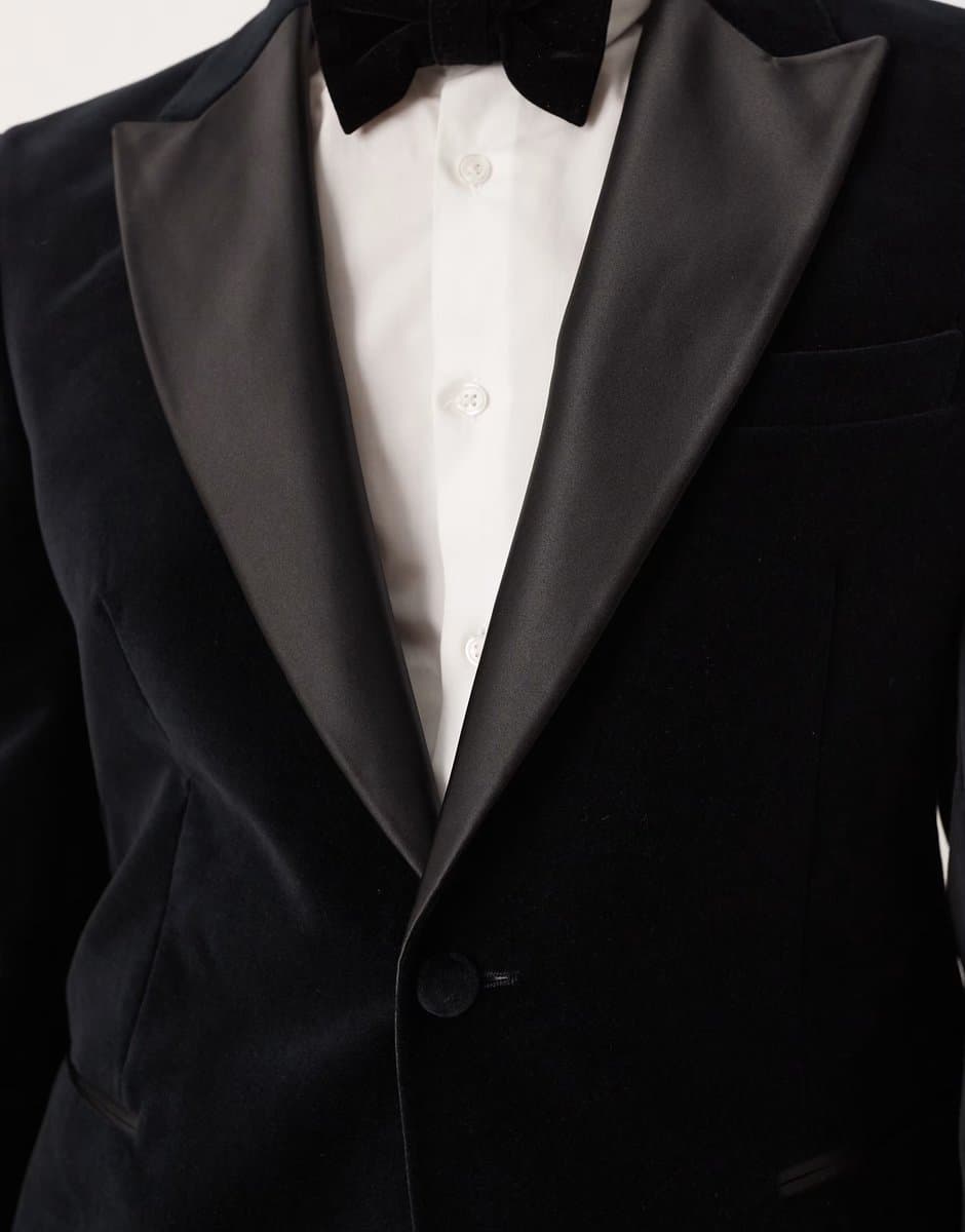 ASOS ASOS DESIGN smart slim suit tuxedo jacket in black cotton velvet - 5