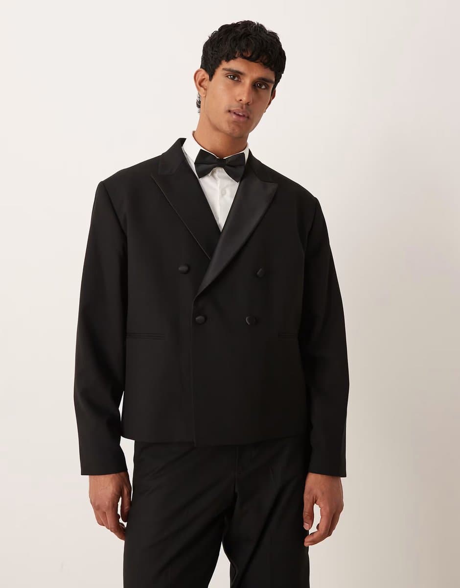 ASOS ASOS DESIGN double breasted boxy suit tuxedo jacket in black