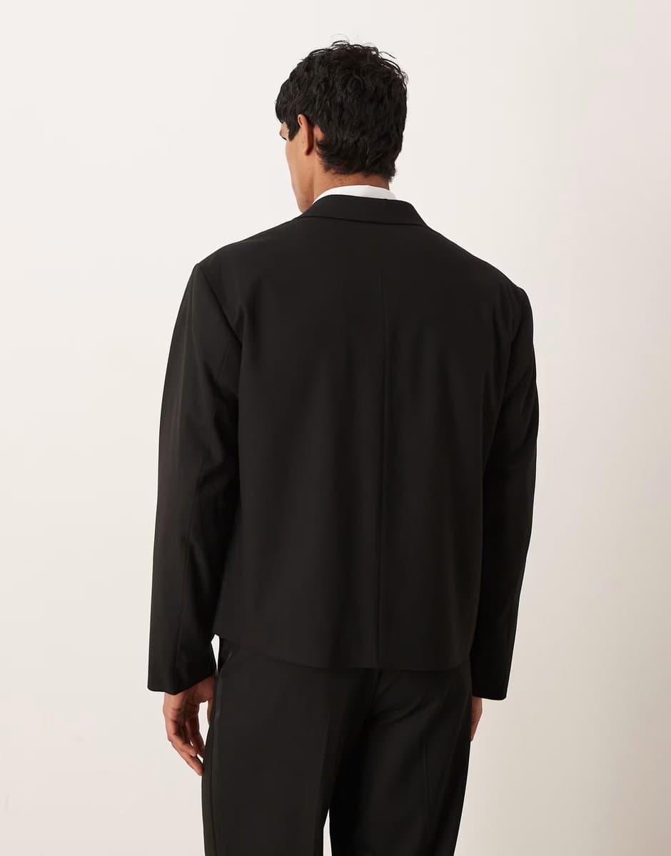 ASOS ASOS DESIGN double breasted boxy suit tuxedo jacket in black - 3