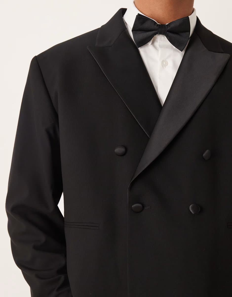 ASOS ASOS DESIGN double breasted boxy suit tuxedo jacket in black - 5