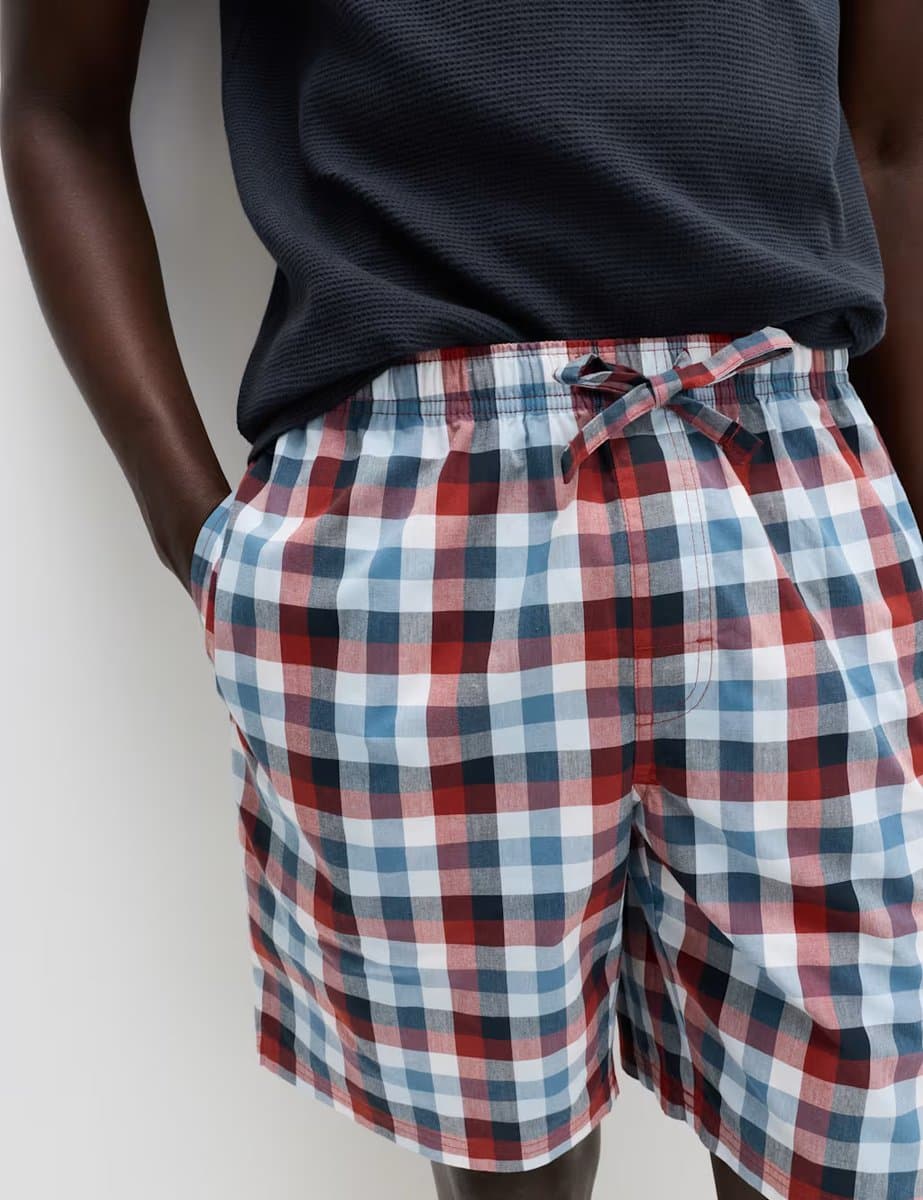 Marks & Spencer M&S Pure Cotton Checked Pyjamas Set Navy Mix - 3