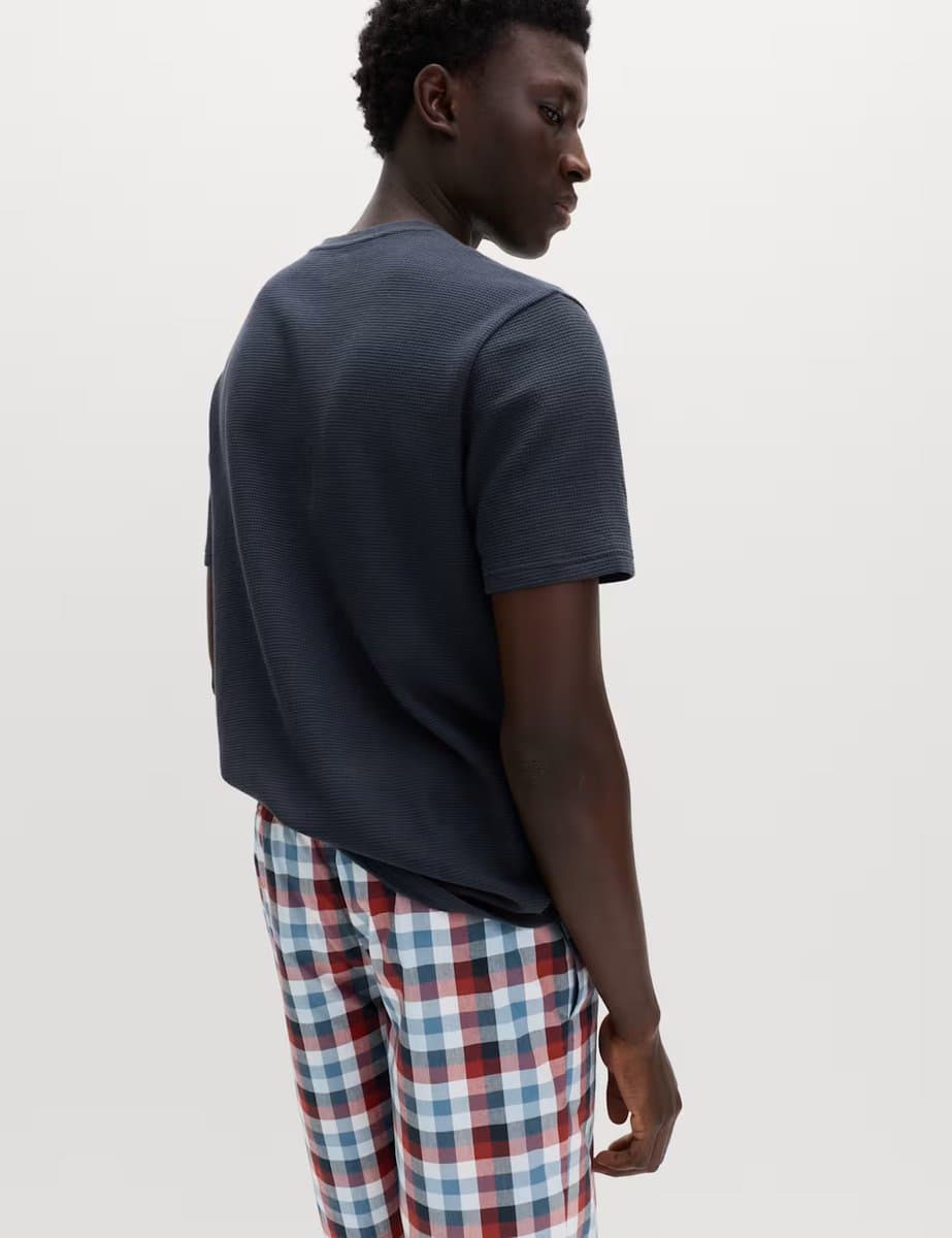 Marks & Spencer M&S Pure Cotton Checked Pyjamas Set Navy Mix - 4