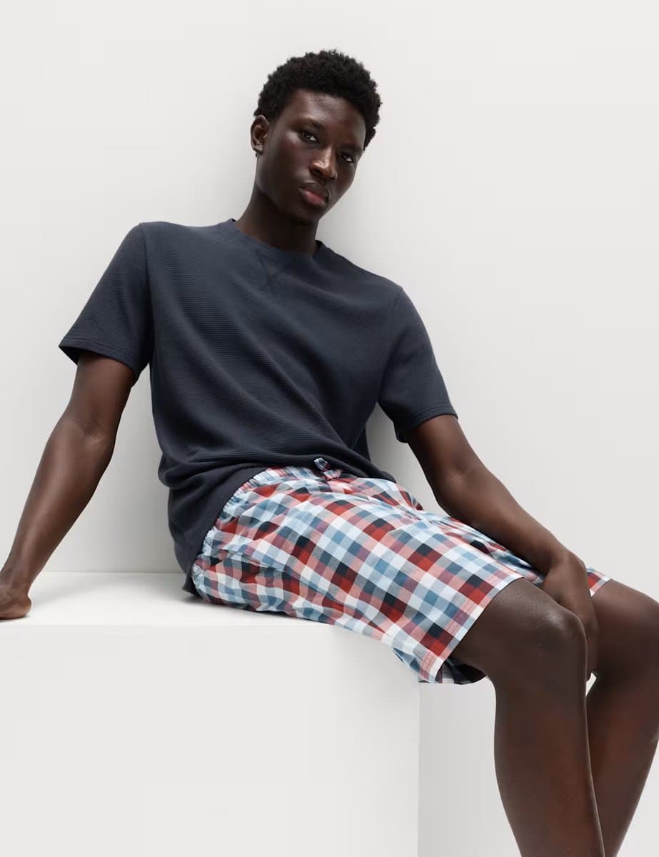 Marks & Spencer M&S Pure Cotton Checked Pyjamas Set Navy Mix - 5