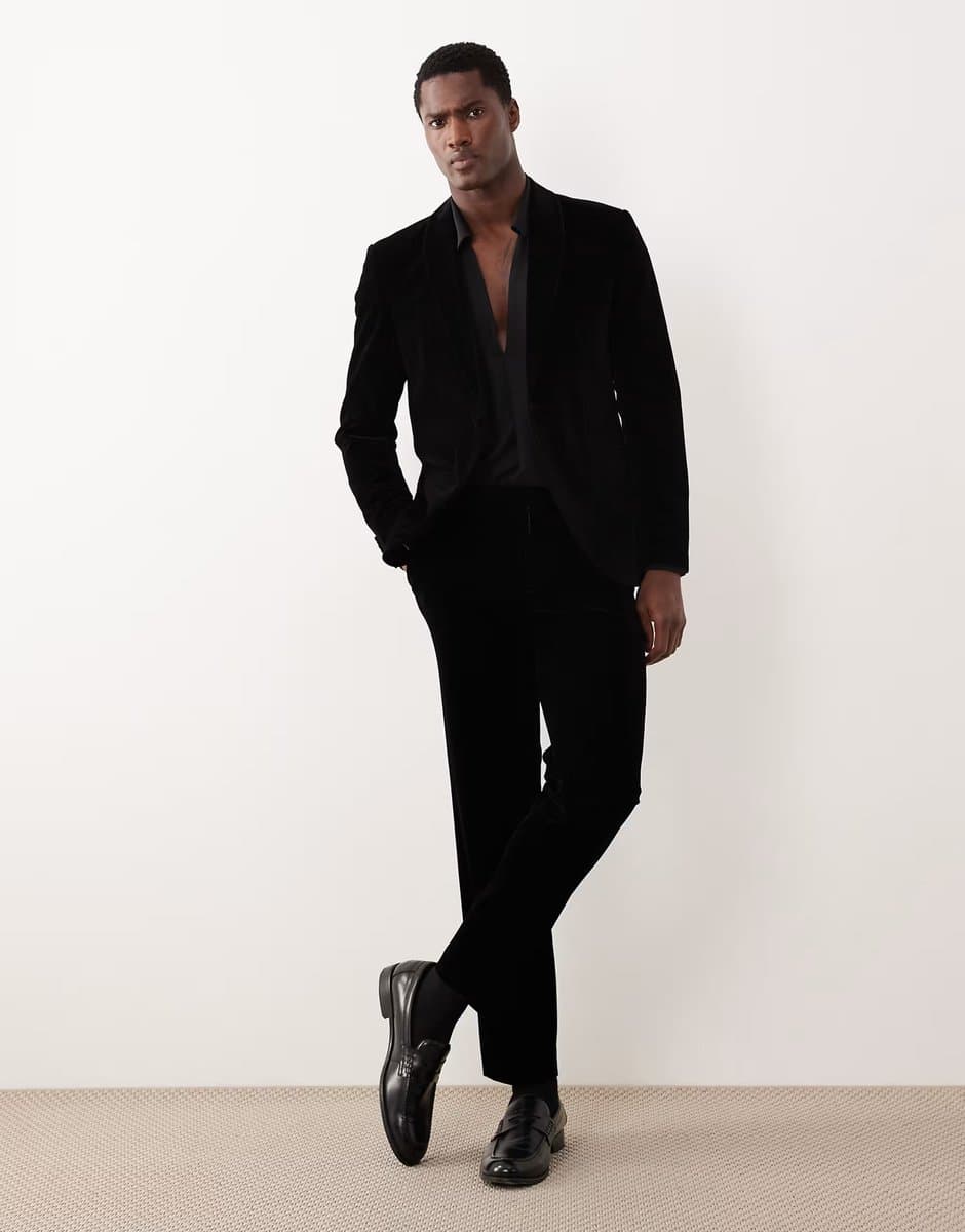 ASOS Jack & Jones Premium velvet tuxedo suit jacket in black - 3