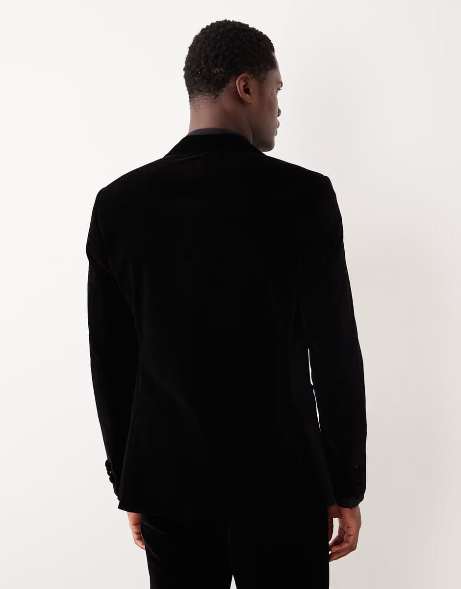 ASOS Jack & Jones Premium velvet tuxedo suit jacket in black - 4