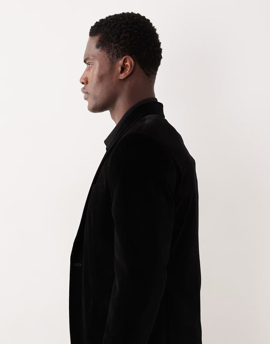 ASOS Jack & Jones Premium velvet tuxedo suit jacket in black - 5