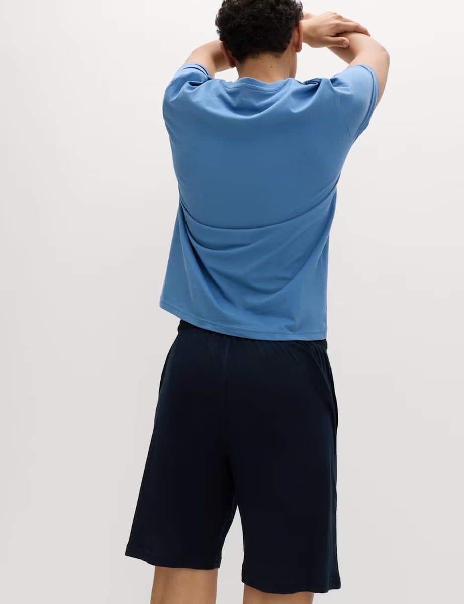 Marks & Spencer M&S Pure Cotton Pyjama Set Blue Mix - 3